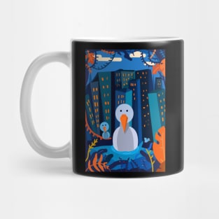 Pigeons in the city. King Mug